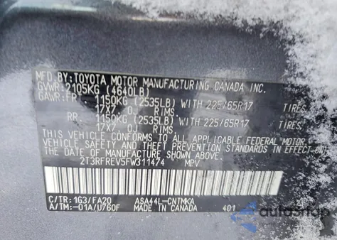 2015 Toyota Rav4 Xle из США, поврежденный, VIN 2T3RFREV5FW311474